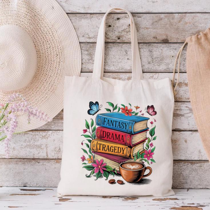 Fantasy Drama Tragedy Books Subtle Reader Librarian Flower Canvas Tote Bag