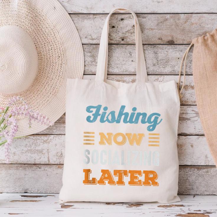 Fishing Now Minimal Socializing Introvert Vintage Canvas Tote Bag Fishing Now Minimal Socializing Introvert Vintage Canvas Tote Bag