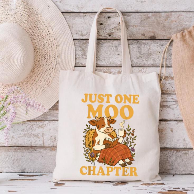 Floral Cow Reading Pun Just One More Chapter Cozy Book Lover Canvas Tote Bag
