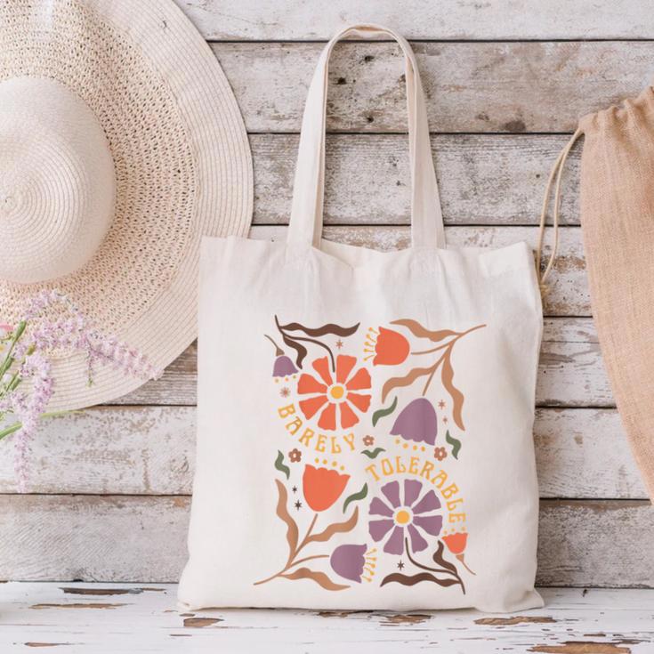 Floral Pride & Prejudice Barely Tolerable Book Lover Bookish Canvas Tote Bag