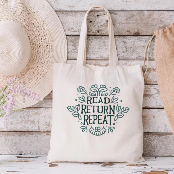 Floral “Read Return Repeat” Book Lovers Readers Librarians Canvas Tote Bag Floral “Read Return Repeat” Book Lovers Readers Librarians Canvas Tote Bag