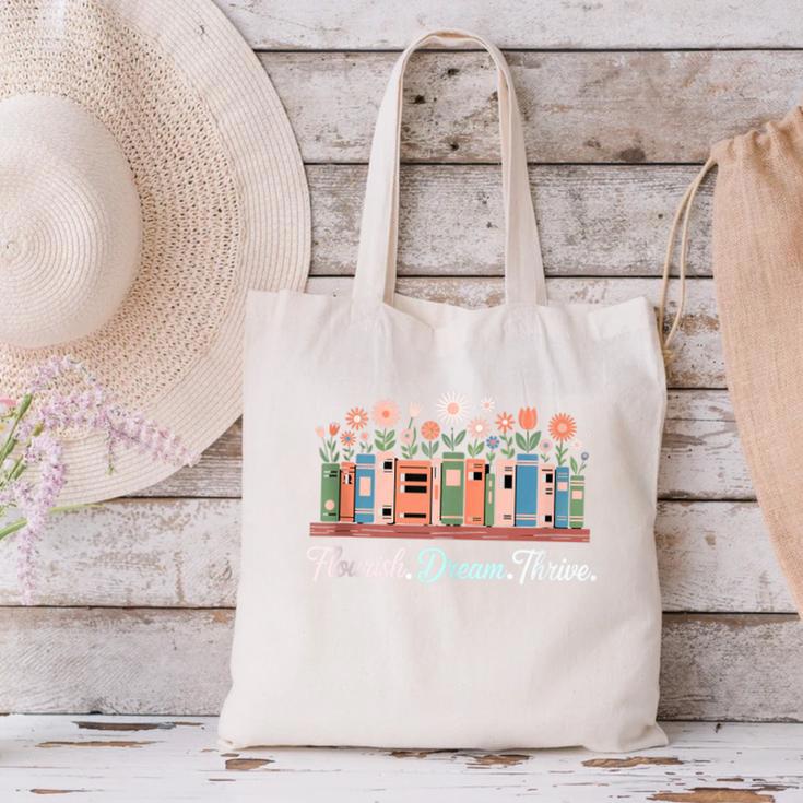 Flourish Dream Thrive Floral Books For Book Lovers Canvas Tote Bag Flourish Dream Thrive Floral Books For Book Lovers Canvas Tote Bag