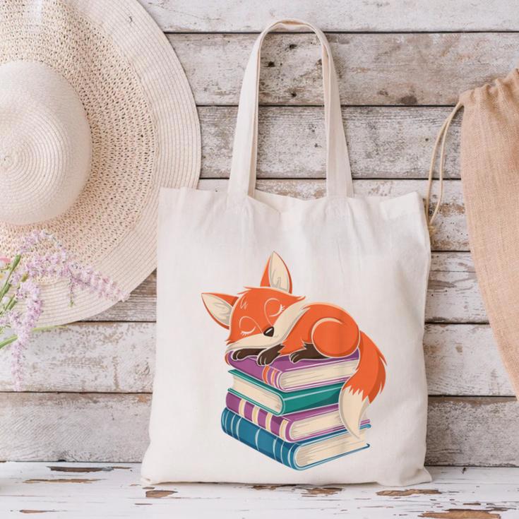 Fox Reading Book Pajama Sleep Canvas Tote Bag