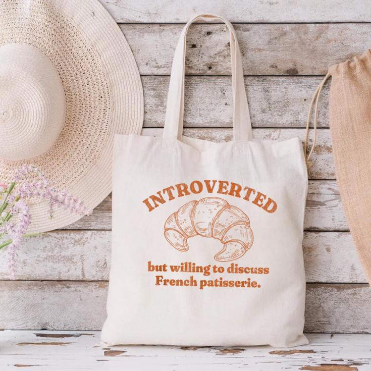 French Patisserie Lover Introvert Croissant Conversation Canvas Tote Bag French Patisserie Lover Introvert Croissant Conversation Canvas Tote Bag