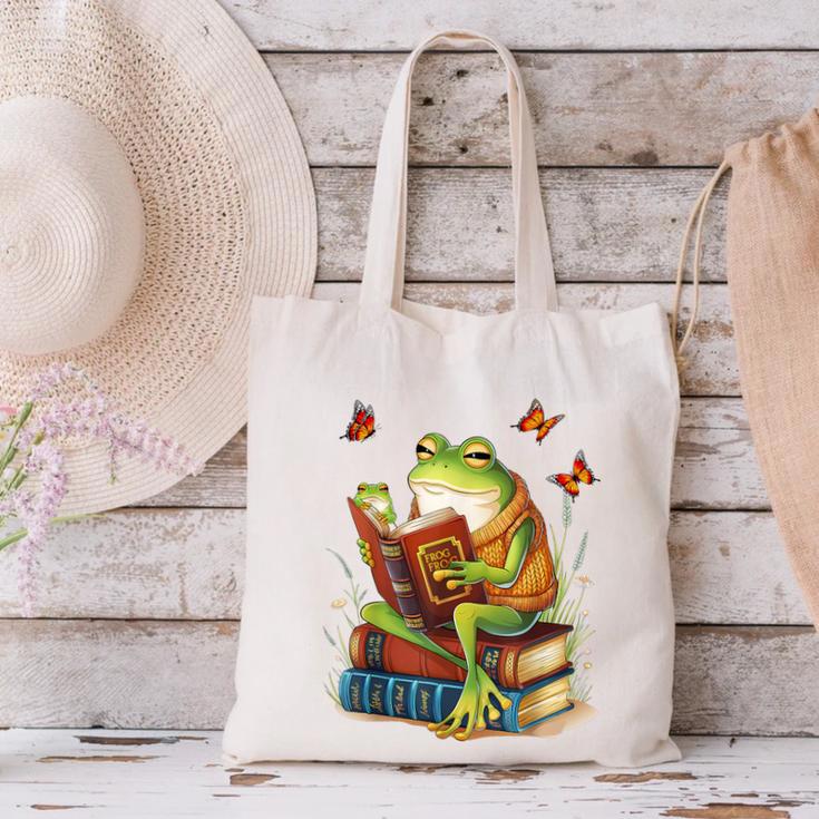 Frog & Toad Fishing Vintage Classic Book Frog Reading Book Canvas Tote Bag