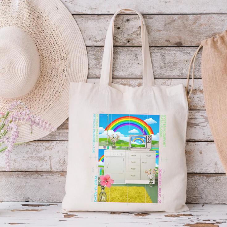 Frutiger Aero Aesthetic Rainbow Glitch Art Canvas Tote Bag