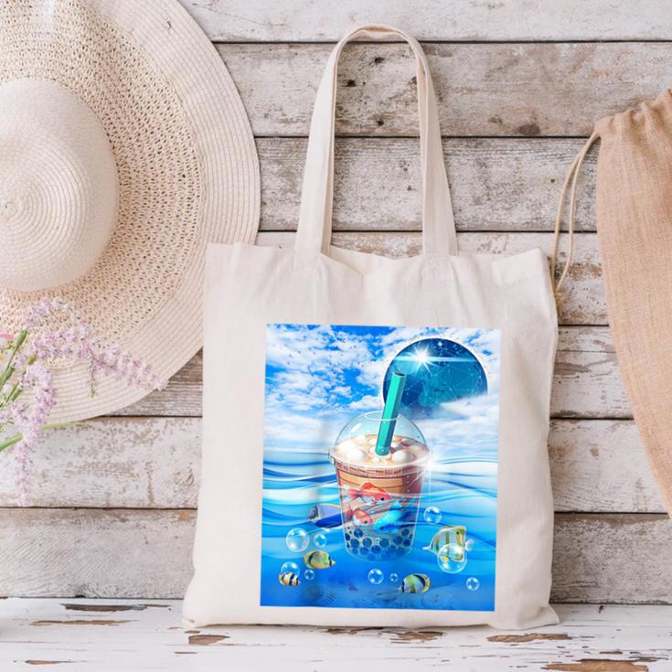 Frutiger Aero Aesthetic Tech Bubble Tea Boba Milktea Fishes Raglan Baseball Tee Canvas Tote Bag Frutiger Aero Aesthetic Tech Bubble Tea Boba Milktea Fishes Raglan Baseball Tee Canvas Tote Bag