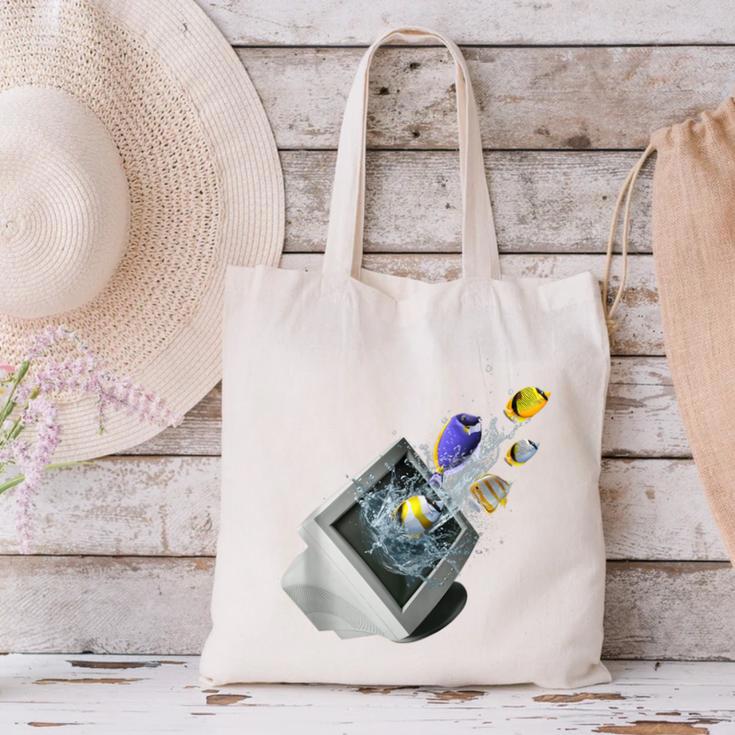 Frutiger Aero Aesthetic Tech Computer Aquarium Fishes Canvas Tote Bag Frutiger Aero Aesthetic Tech Computer Aquarium Fishes Canvas Tote Bag