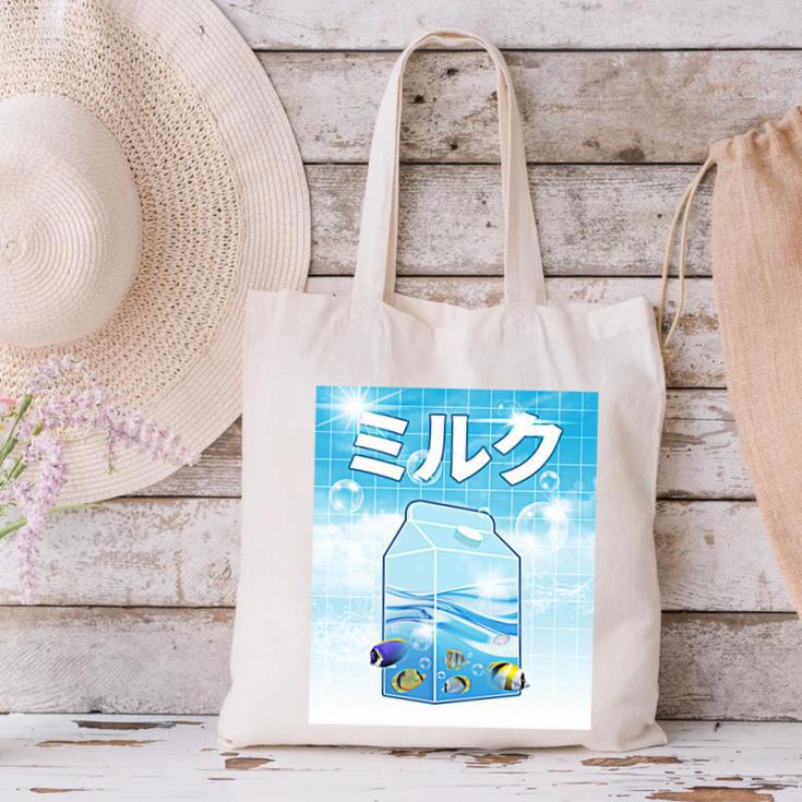Frutiger Aero Aesthetic Tech Kawaii Milk Underwater Fishes Canvas Tote Bag Frutiger Aero Aesthetic Tech Kawaii Milk Underwater Fishes Canvas Tote Bag