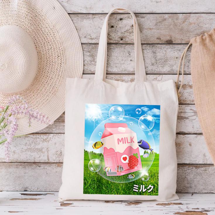 Frutiger Aero Aesthetic Tech Kawaii Strawberry Milk Fishes Raglan Baseball Tee Canvas Tote Bag Frutiger Aero Aesthetic Tech Kawaii Strawberry Milk Fishes Raglan Baseball Tee Canvas Tote Bag