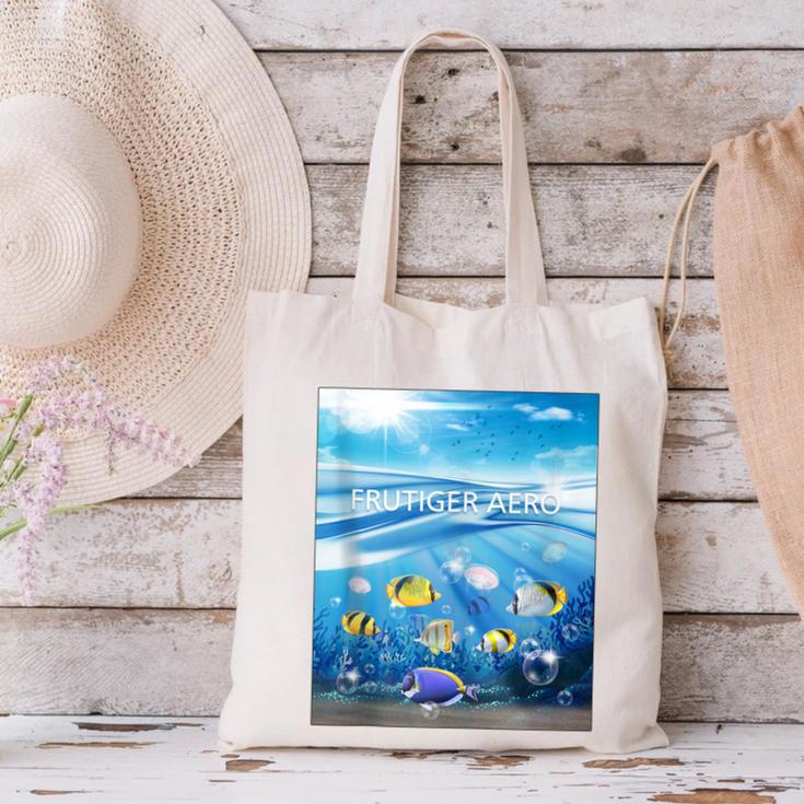 Frutiger Aero Aesthetic Tech Ocean Underwater Fishes Canvas Tote Bag Frutiger Aero Aesthetic Tech Ocean Underwater Fishes Canvas Tote Bag