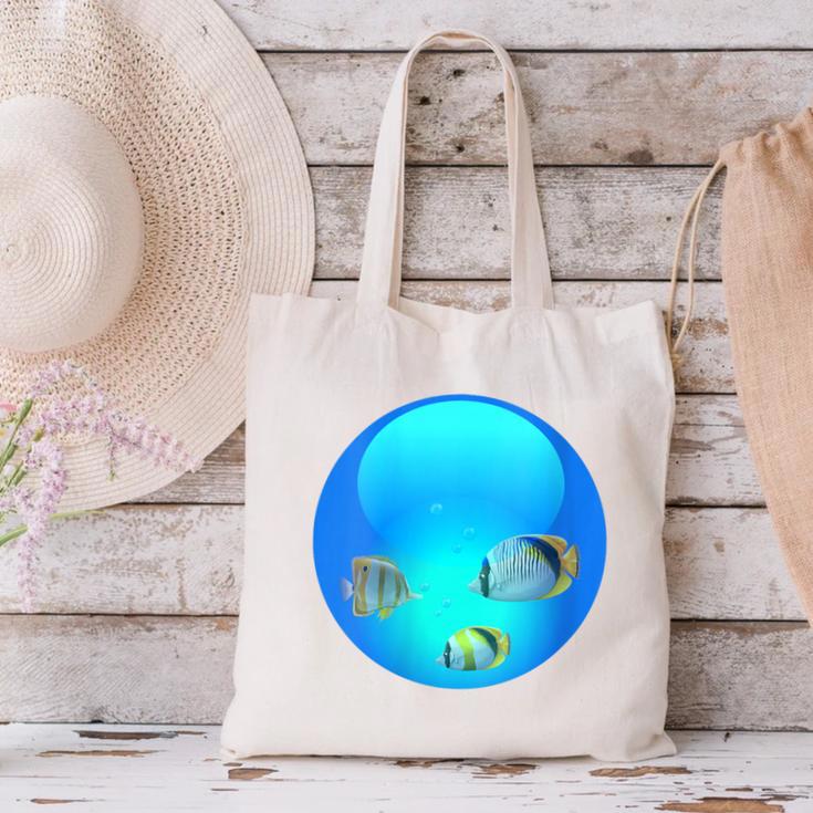 Frutiger Aero Aesthetic Tech Orb Fishes Canvas Tote Bag