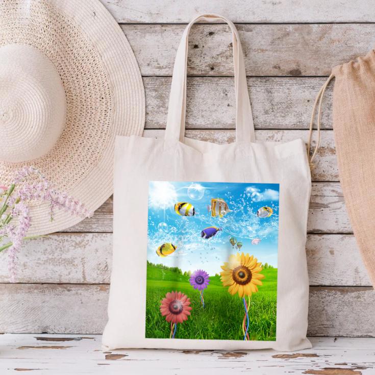 Frutiger Aero Aesthetic Tech Scenery Fishes Sunflower Raglan Baseball Tee Canvas Tote Bag Frutiger Aero Aesthetic Tech Scenery Fishes Sunflower Raglan Baseball Tee Canvas Tote Bag