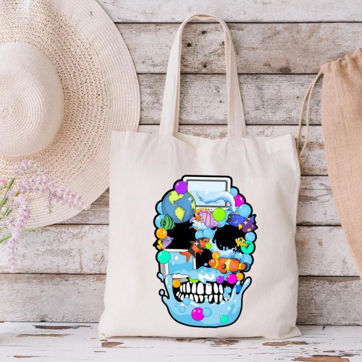 Frutiger Aero Aesthetic Tech Skull Computer Fishes Canvas Tote Bag Frutiger Aero Aesthetic Tech Skull Computer Fishes Canvas Tote Bag