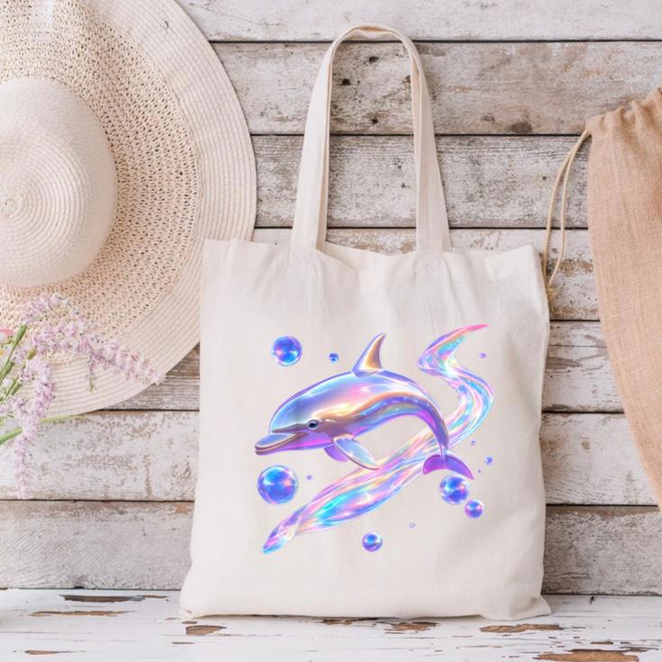 Frutiger Aero Y2K Chrome Dolphin Canvas Tote Bag Frutiger Aero Y2K Chrome Dolphin Canvas Tote Bag
