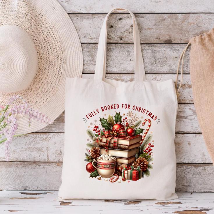 Fully Booked For Christmas Cozy Holiday Books Winter Reading Canvas Tote Bag