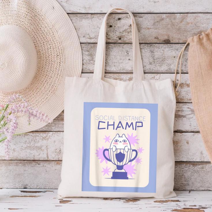 Fun Cute Introvert Cat Character Trophy For Men Women Canvas Tote Bag Fun Cute Introvert Cat Character Trophy For Men Women Canvas Tote Bag