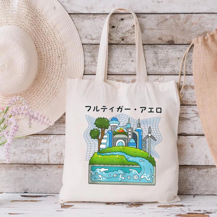 Future City Wind Power Frutiger Aero Y2K Style Ocean Canvas Tote Bag Future City Wind Power Frutiger Aero Y2K Style Ocean Canvas Tote Bag
