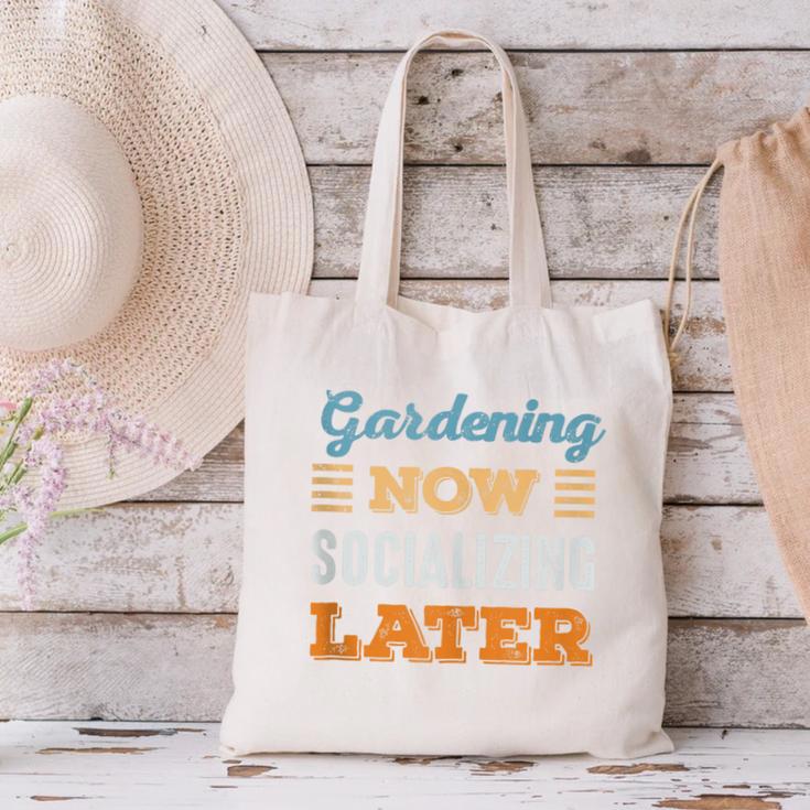 Gardening Now Minimal Socializing Introvert Vintage Canvas Tote Bag