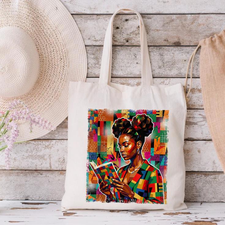 Geometric History Educated Women Reading Book Melanin Canvas Tote Bag
