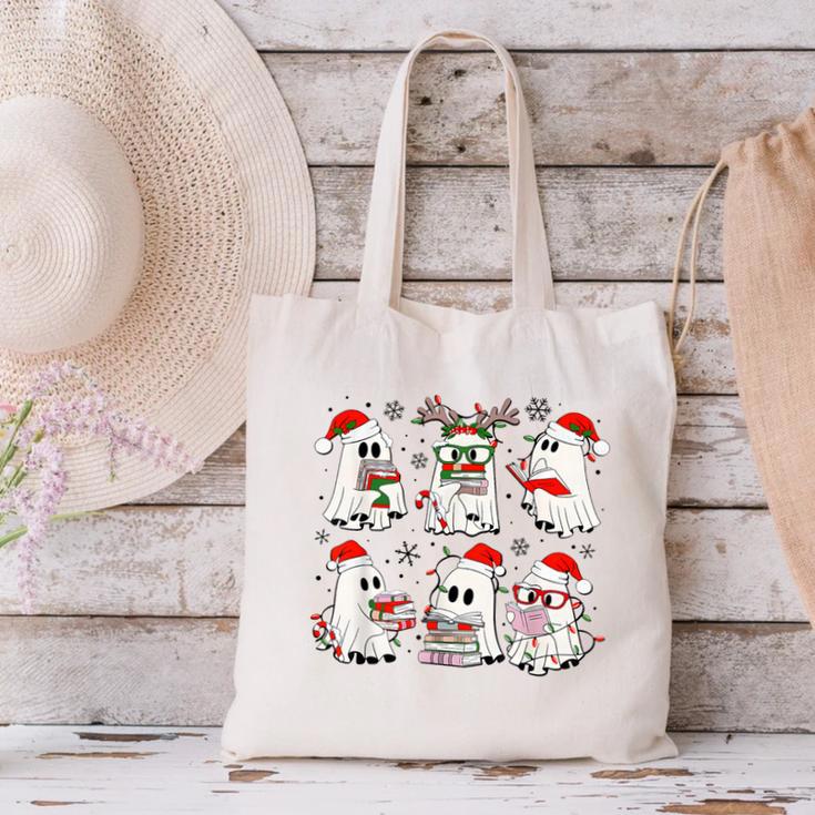 Ghost Book Reading Christmas Books Lover Teacher Kids Canvas Tote Bag