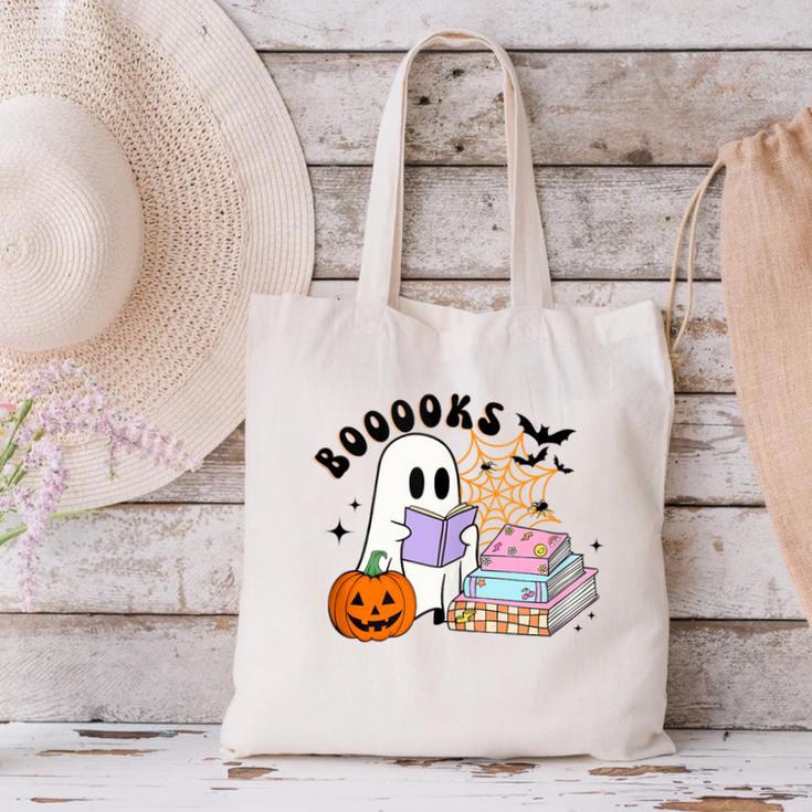 Ghost Reading Halloween Women Teacher Book Lover Canvas Tote Bag