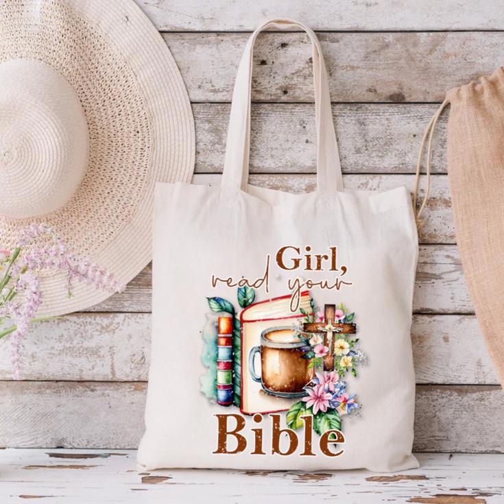 Girl Read Your Bible Christian Faith Jesus Book Canvas Tote Bag