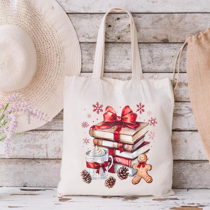 Girly Coquette Gingerbread Books And Hot Cocoa Cozy Season Canvas Tote Bag