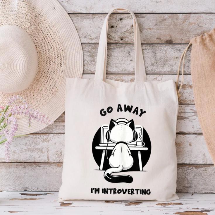 Go Away I'm Introverting Cat With Coffee Canvas Tote Bag Go Away I'm Introverting Cat With Coffee Canvas Tote Bag