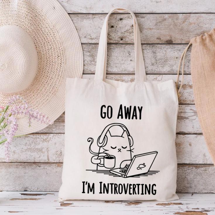 Go Away I'm Introverting Cat Introvert Anxiety Anxious Canvas Tote Bag