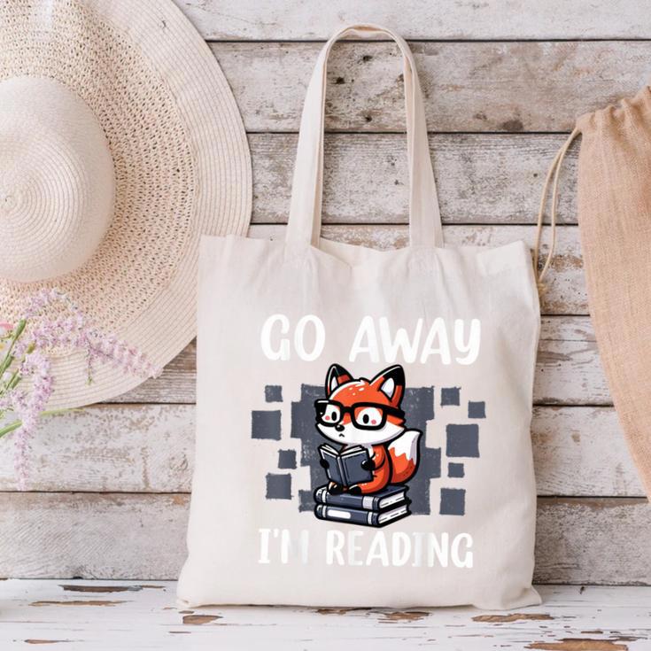 Go Away I'm Reading Book Reader Cute Fox Librarians Canvas Tote Bag