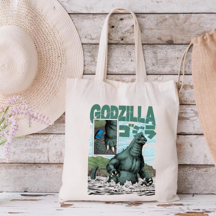 Godzilla Ocean Scene Comic Book Illustration Movie Monster Canvas Tote Bag