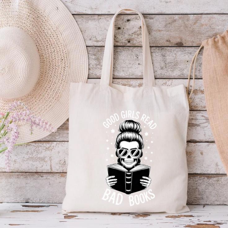 Good Girls Read Bad Books Skeleton Canvas Tote Bag