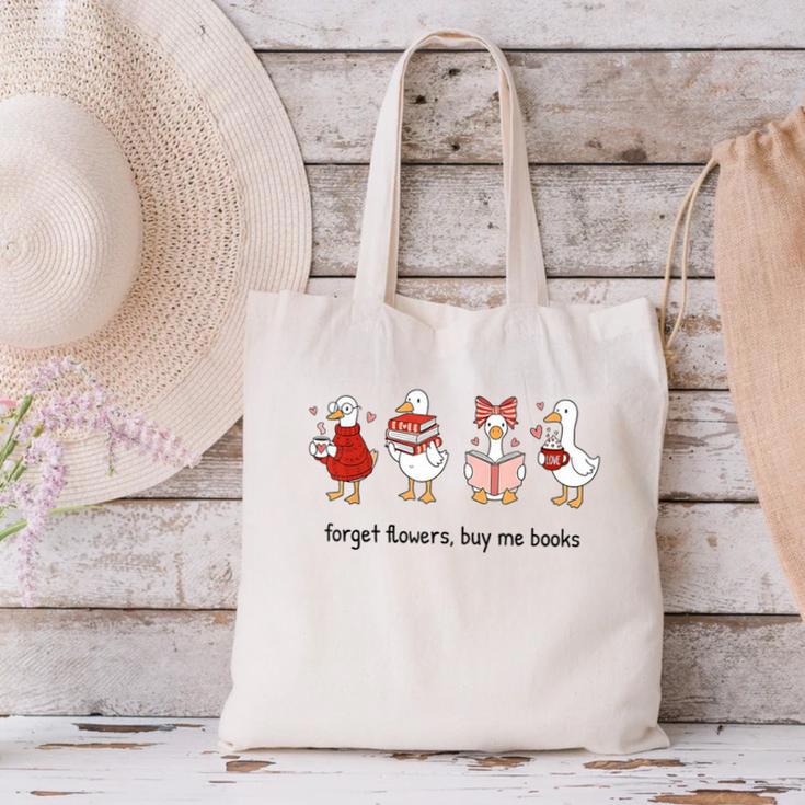 Goose Forget Flowers Buy Me Books Canvas Tote Bag Goose Forget Flowers Buy Me Books Canvas Tote Bag