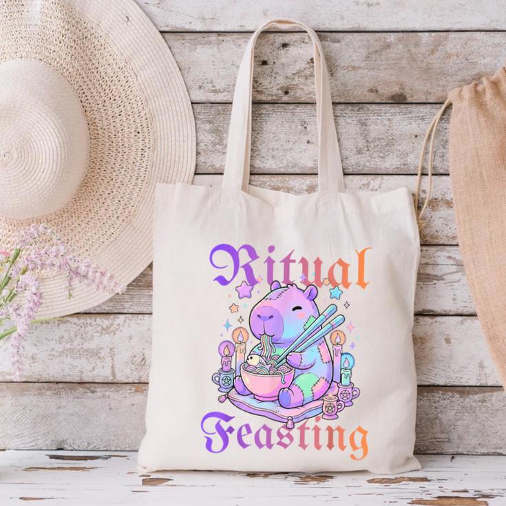 Goth Capybara Ramen Ritual Feasting Soft Introvert Art Canvas Tote Bag Goth Capybara Ramen Ritual Feasting Soft Introvert Art Canvas Tote Bag