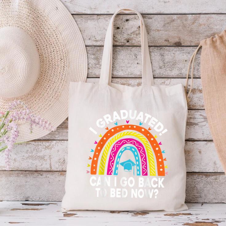 I Graduated Can I Go Back To Bed Now Graduation Hat Rainbow Canvas Tote Bag
