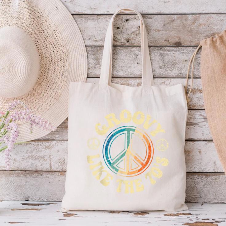 Groovy Like The 70s Peace Aesthetic Nostalgia 1970's Retro Canvas Tote Bag