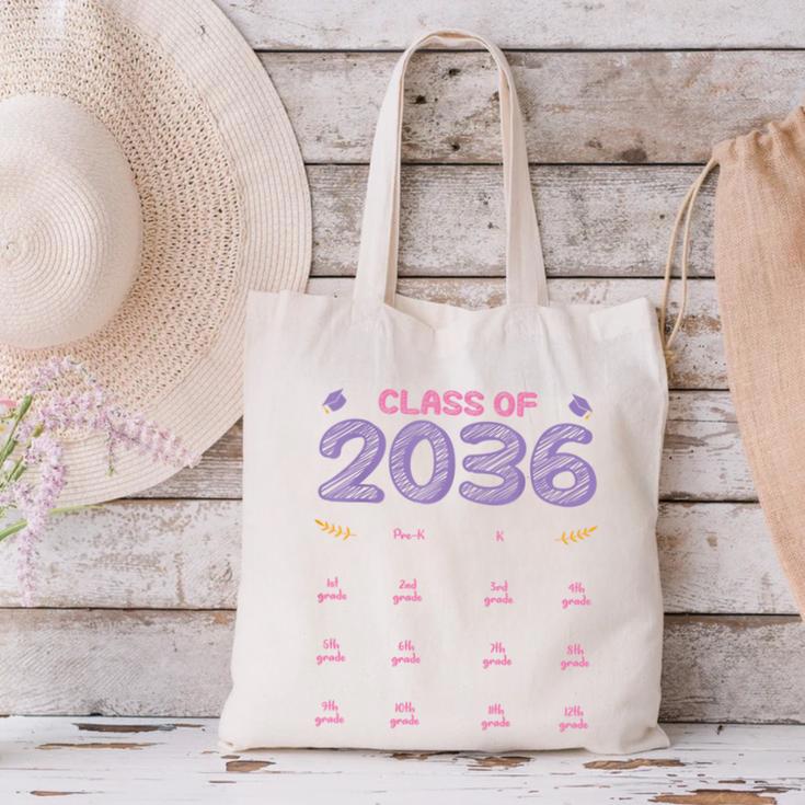 Grow With Me Graduation First Day Of School Class Of 2036 Canvas Tote Bag