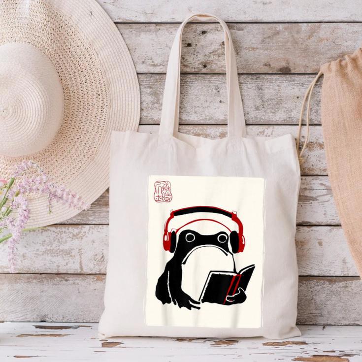 Grumpy Frog Books Music Kawaii Ink Japanese Canvas Tote Bag