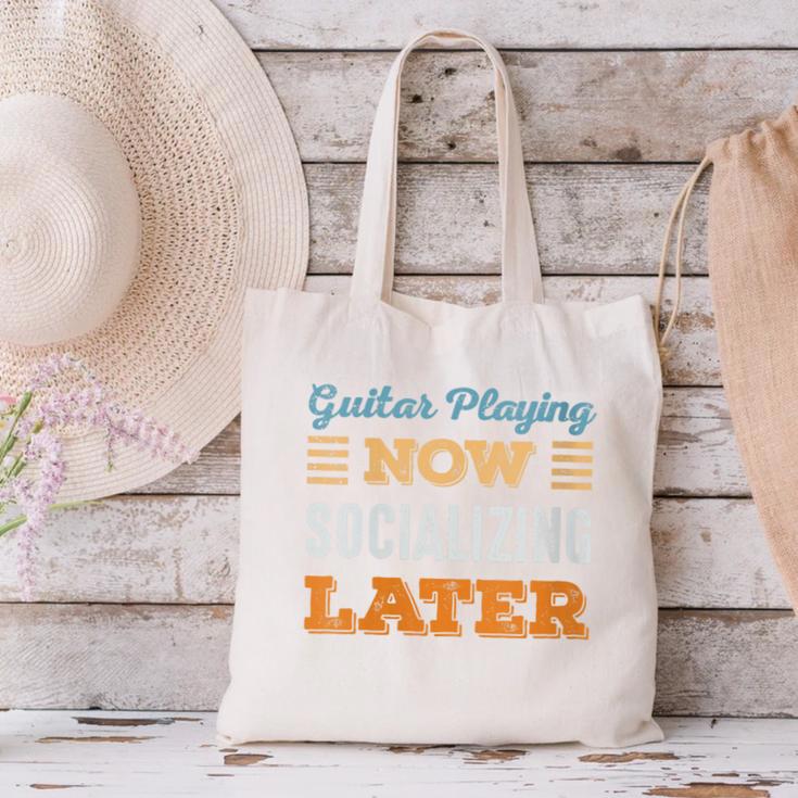 Guitar Playing Now Minimal Socializing Introvert Vintage Canvas Tote Bag
