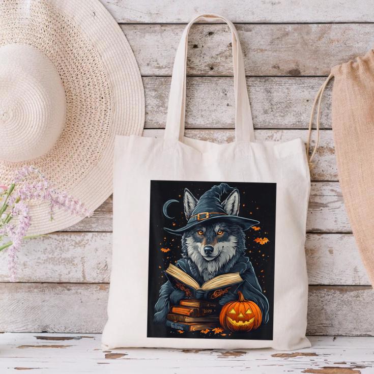 Halloween Girls Boys Cute Wolf Book Pumpkin Kids Halloween Canvas Tote Bag