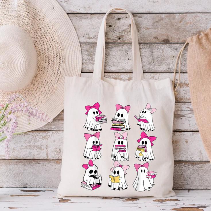 Halloween Pink Ghost Read More Books Spooky Boo Teacher Kids Canvas Tote Bag Halloween Pink Ghost Read More Books Spooky Boo Teacher Kids Canvas Tote Bag
