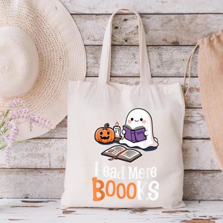 Halloween Teacher Women Cute Reading Ghost Read More Books Canvas Tote Bag