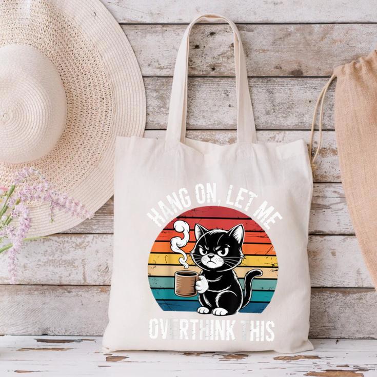Hang On Let Me Overthink Cat Coffee Retro Introvert Canvas Tote Bag Hang On Let Me Overthink Cat Coffee Retro Introvert Canvas Tote Bag