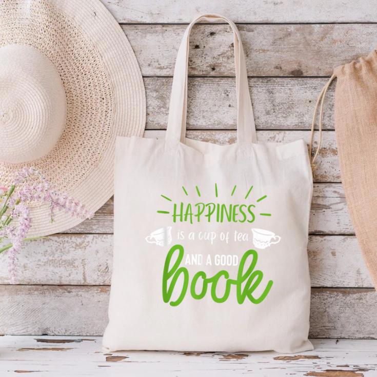 Happiness Is a Cup Of Tea And a Good Book Canvas Tote Bag