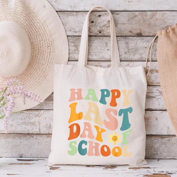 Happy Last Day Of School Groovy Teacher Student Graduation Canvas Tote Bag