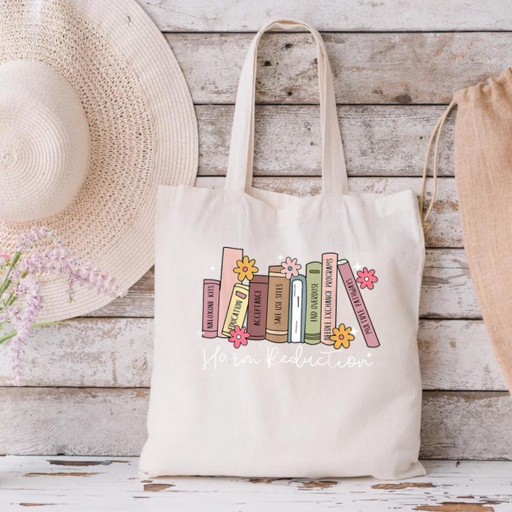 Harm Reduction Floral Book Overdose Awareness Nurse Canvas Tote Bag