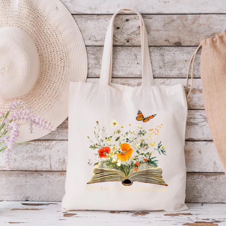 Helping Little Minds Grow Floral Book Education SPED Teacher Canvas Tote Bag