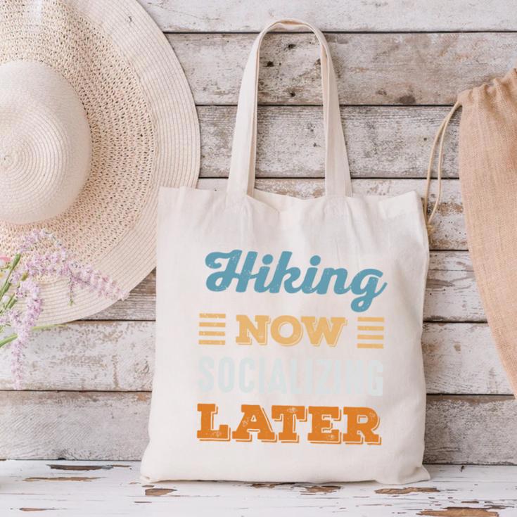 Hiking Now Minimal Socializing Introvert Vintage Canvas Tote Bag Hiking Now Minimal Socializing Introvert Vintage Canvas Tote Bag