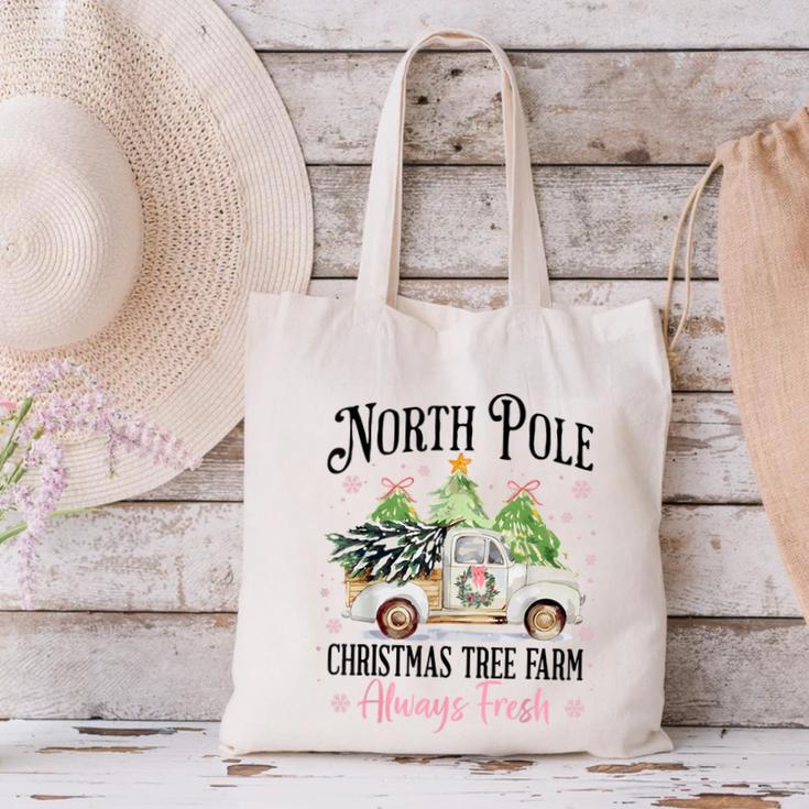 Holiday Scene Nostalgia North Pole Tree Farm Merry Christmas Canvas Tote Bag